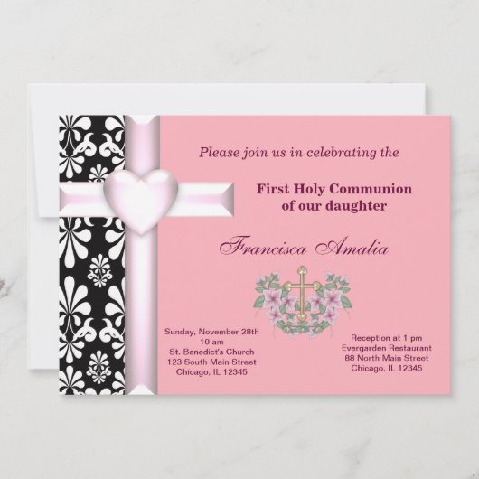 Damask Heilige Communie Kaart (Voorkant)
