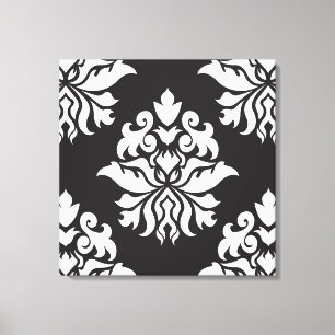 Damask  herhaal patroon - wit op zwart canvas afdruk