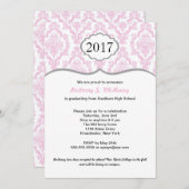 Damask High School Afstuderen nodigt roze en grijs Kaart (Voorkant / Achterkant)