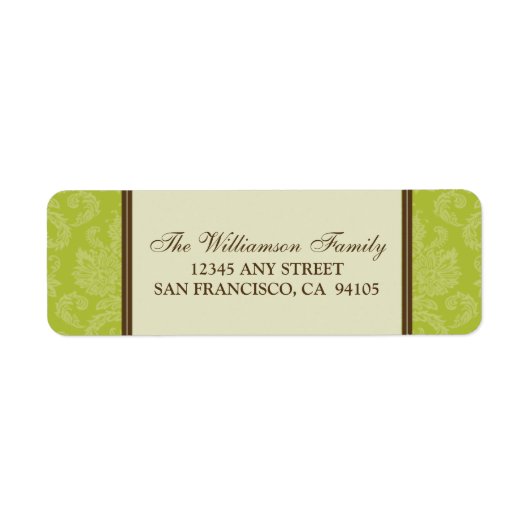Damask Holiday Return Address Labels (limoen) (Voorkant)