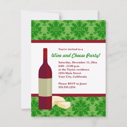 Damask Holiday Wine and Cheese Party Invitations Kaart (Voorkant)