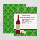 Damask Holiday Wine and Cheese Party Invitations Kaart (Voorkant / Achterkant)