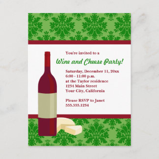 Damask Holiday Wine and Cheese Party Invitations Kaart