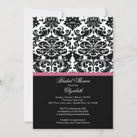 Damask Honeysuckle Pink Bridal Shower Invitation Kaart (Voorkant)