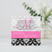 Damask Hot Pink Monogram Naam Wedding Invitaties Kaart (Staand voorkant)