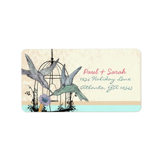 Damask Hummingbird Birdcage Weddenschap Label (Voorkant)
