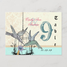 Damask Hummingbird Birdcage Wedding Table Number Briefkaart