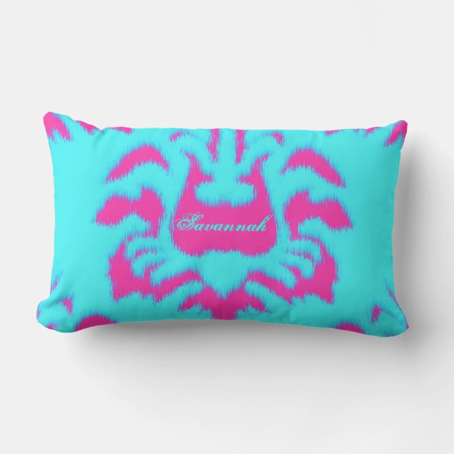 Damask Ikat Bright Aqua & Hot Pink Pillow Buitenkussen (Voorkant)