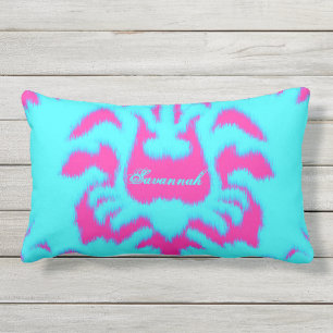 Damask Ikat Bright Aqua & Hot Pink Pillow Buitenkussen