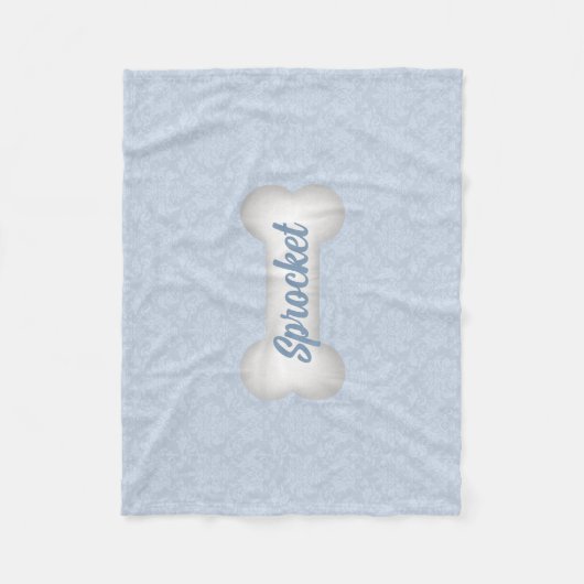 Damask in Blue met Dog Bone Fleece Deken (Voorkant)