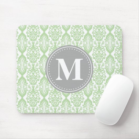 Damask in Mint Green Grey Monogram Muismat (Met muis)