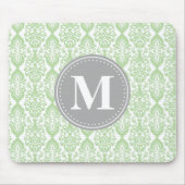 Damask in Mint Green Grey Monogram Muismat (Voorkant)