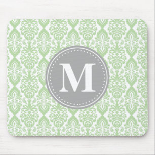 Damask in Mint Green Grey Monogram Muismat
