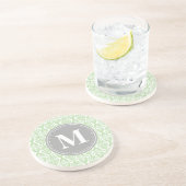 Damask in Mint Green Grey Monogram Zandsteen Onderzetter (Zijkant)