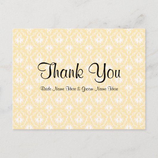 Damask in wit en crème - Tan Wedding Dank u Briefkaart (Voorkant)