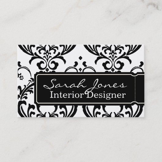 Damask Interior Design Visitekaartje Black White (Voorkant)