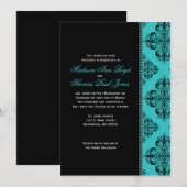 Damask Invitation in Blue Kaart (Voorkant / Achterkant)