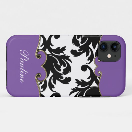 Damask iPhone Case Monogram (Achterkant (horizontaal))