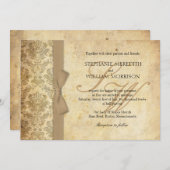 Damask  Ivory Bow Wedding Invitation Kaart (Voorkant / Achterkant)