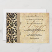 Damask  Ivory Bow Wedding Invitation Kaart (Voorkant)