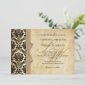 Damask  Ivory Bow Wedding Invitation Kaart (Staand voorkant)