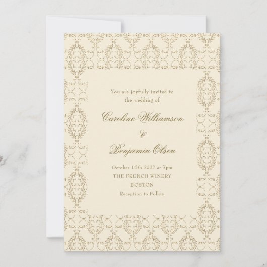   Damask Ivory Elegant Rococo Wedding Kaart (Voorkant)