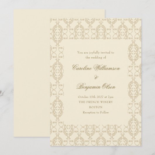 Damask Ivory Elegant Rococo Wedding Kaart (Voorkant / Achterkant)