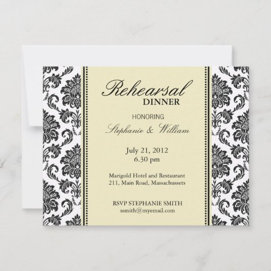 Damask Ivory Rehearsal Dinner Kaart (Voorkant)