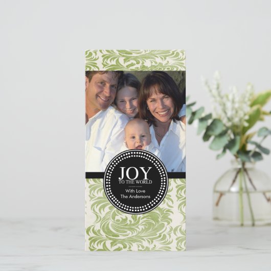 Damask "JOY TO THE WORLD" Vakantiefotokaart Feestdagenkaart (Staand voorkant)
