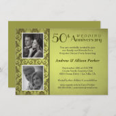 Damask Jubileum Dubbele Fotouitnodiging Kaart (Voorkant / Achterkant)