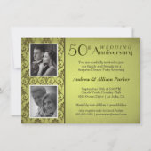 Damask Jubileum Dubbele Fotouitnodiging Kaart (Voorkant)