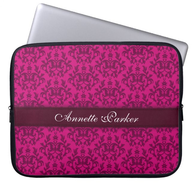Damask "Kangaroo Paw" genaamd donkerroze laptop ho Laptop Sleeve (Voorkant)