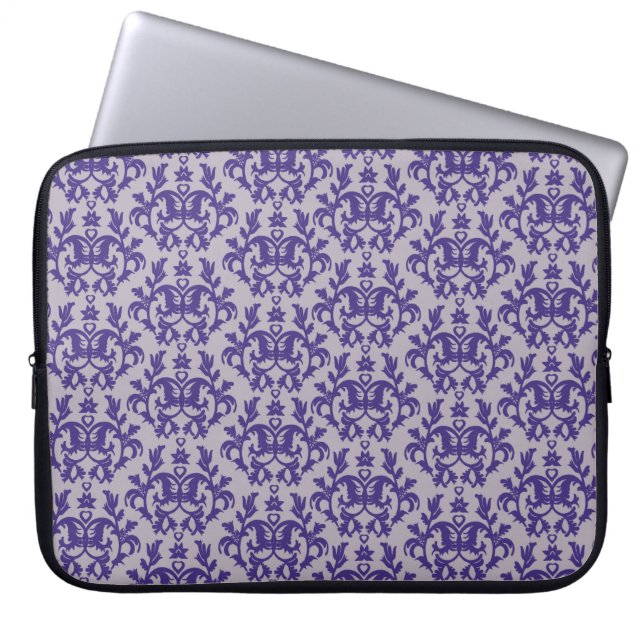 Damask "Kangaroo Paw" paarse grijze laptop hoesje Laptop Sleeve (Voorkant)