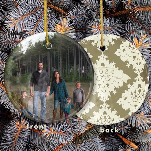 Damask-kerstfamilie Foto Ornament