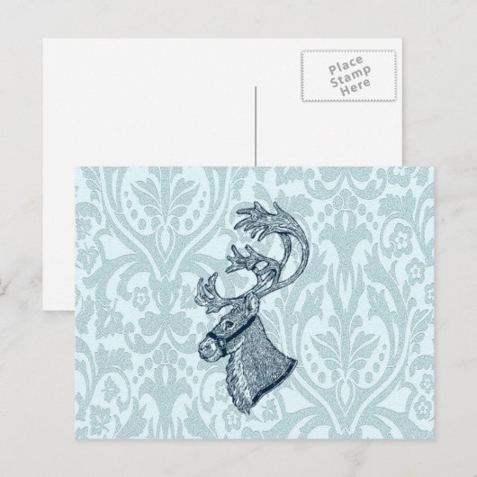 damask kerstrender feestdagenkaart (Voorkant / Achterkant)