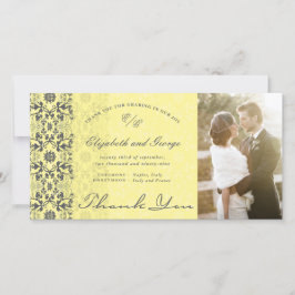 Damask Lace Butter Yellow Photo Wedding Bedankkaart