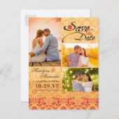 Damask Lace  Chic Photo Save the Date Aankondigingskaart (Voorkant / Achterkant)
