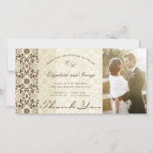  Damask Lace Coffee & Cream Photo Wedding Bedankkaart (Voorkant)
