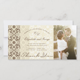 Damask Lace Coffee & Cream Photo Wedding Bedankkaart