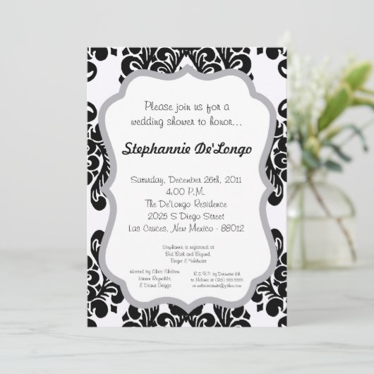 Damask Lace Fancy Elegant Baby Shower Invitations Kaart (Staand voorkant)