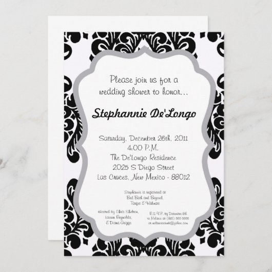 Damask Lace Fancy Elegant Baby Shower Invitations Kaart (Voorkant / Achterkant)