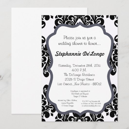 Damask Lace Fancy Elegant Baby Shower Invitations Kaart (Voorkant / Achterkant)