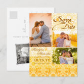 Damask Lace Golden Yellow Photo Save the Date Aankondigingskaart (Voorkant / Achterkant)
