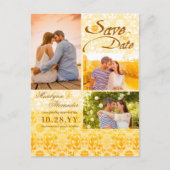 Damask Lace Golden Yellow Photo Save the Date Aankondigingskaart (Voorkant)