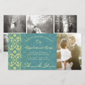 Damask Lace Peacock Blue Photo Weduwschap Bedankkaart (Voorkant / Achterkant)