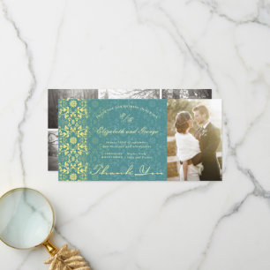  Damask Lace Peacock Blue Photo Weduwschap Bedankkaart