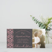  Damask Lace Pink & Black Photo Wedding Bedankkaart (Staand voorkant)