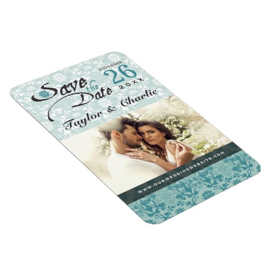 Damask  Lace sparen de Datum Magnet van de Foto Magneet (Rechterzijde)