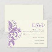 Damask lavendel grijs ivoor bruiloft RSVP antwoord (Voorkant / Achterkant)