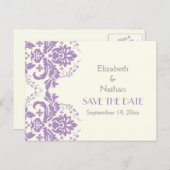 Damask lavendel, grijs, ivoren bruiloft Save the D Aankondigingskaart (Voorkant / Achterkant)